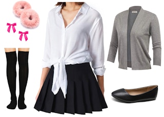 A collage of clothing items for a Britney Spears costume.