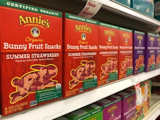shelf in target filled with Annies fruit snacks