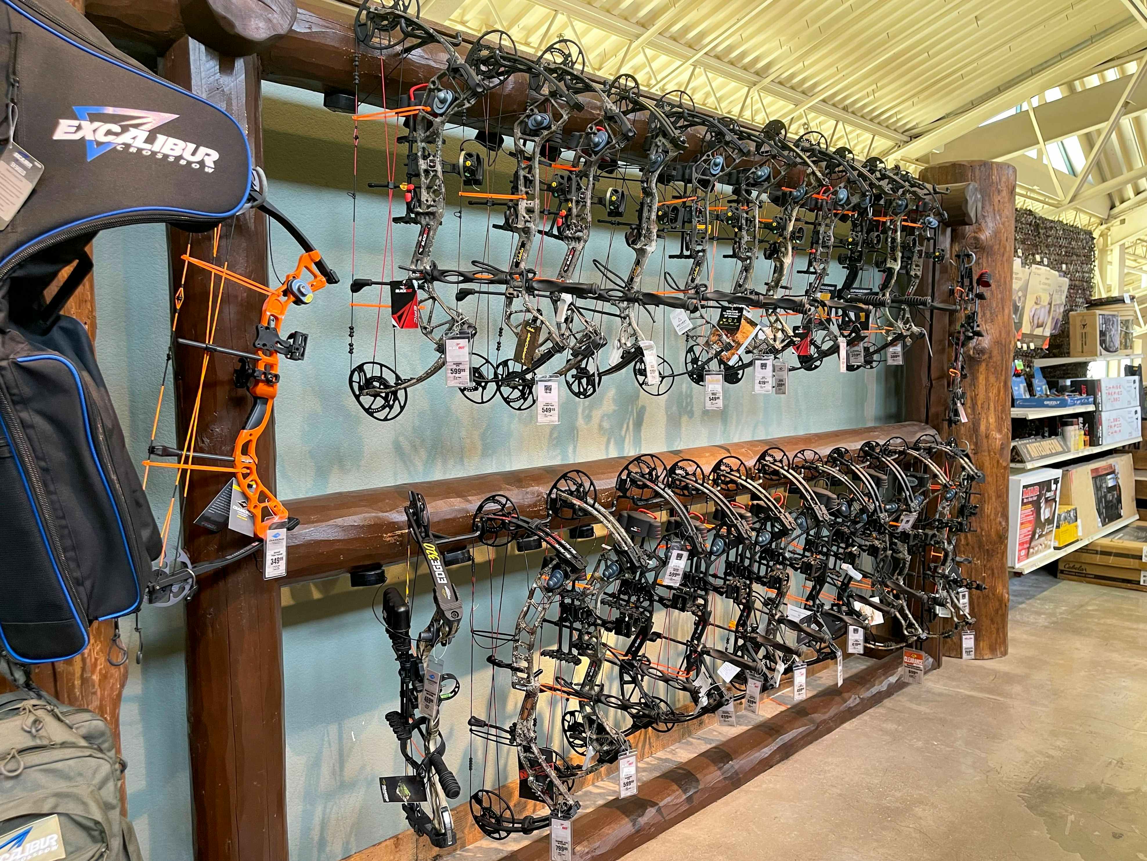 The hunting bow display inside Cabela's.