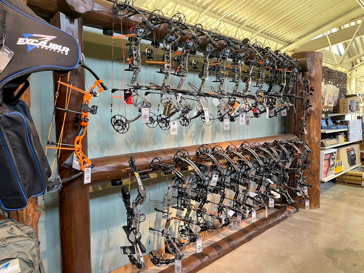 The hunting bow display inside Cabela's.