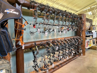 The hunting bow display inside Cabela's.