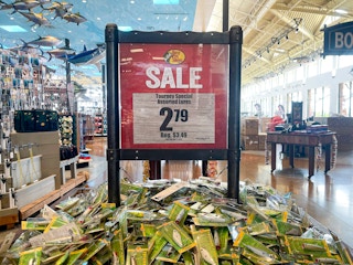A display of lures that are on sale at Cabela's / Bass Pro Shops.