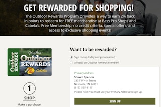 A screenshot of the information page for Cabela's Outdoor Rewards program.