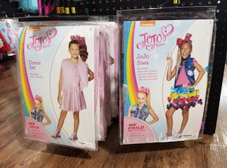 JoJo Siwa Costumes on display at Spirit Halloween.
