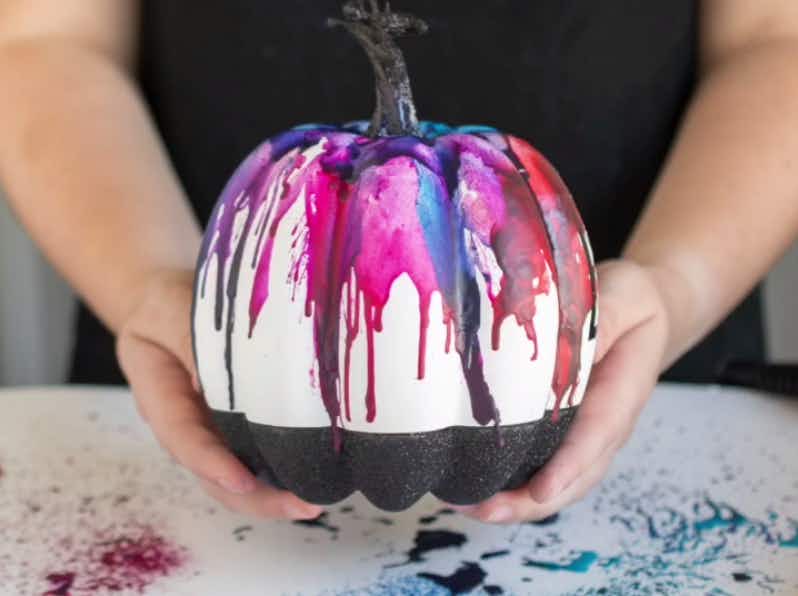 melted crayon-dipped no-carve pumpkin