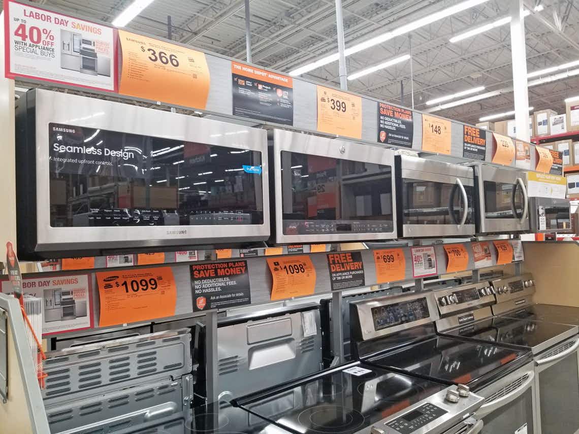 Microwaves in store at home depot