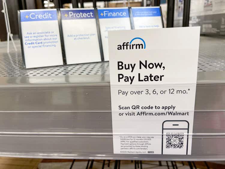 affirm sign buy now, pay later signage at walmart