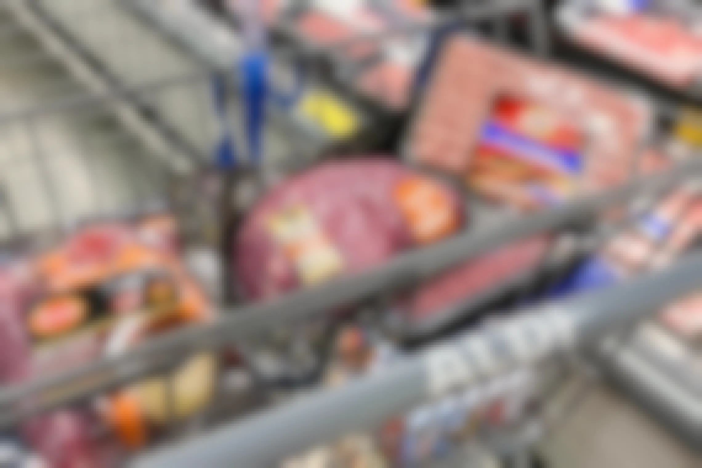 Meat in an Aldi shopping basket