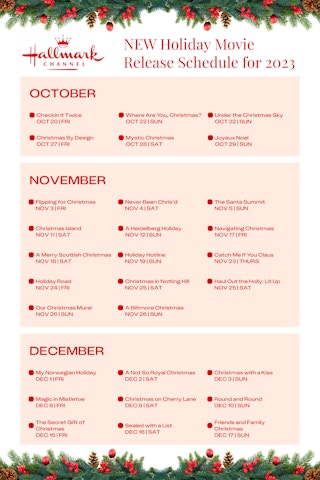 a schedule of all the Hallmark holiday movies coming out for 2023