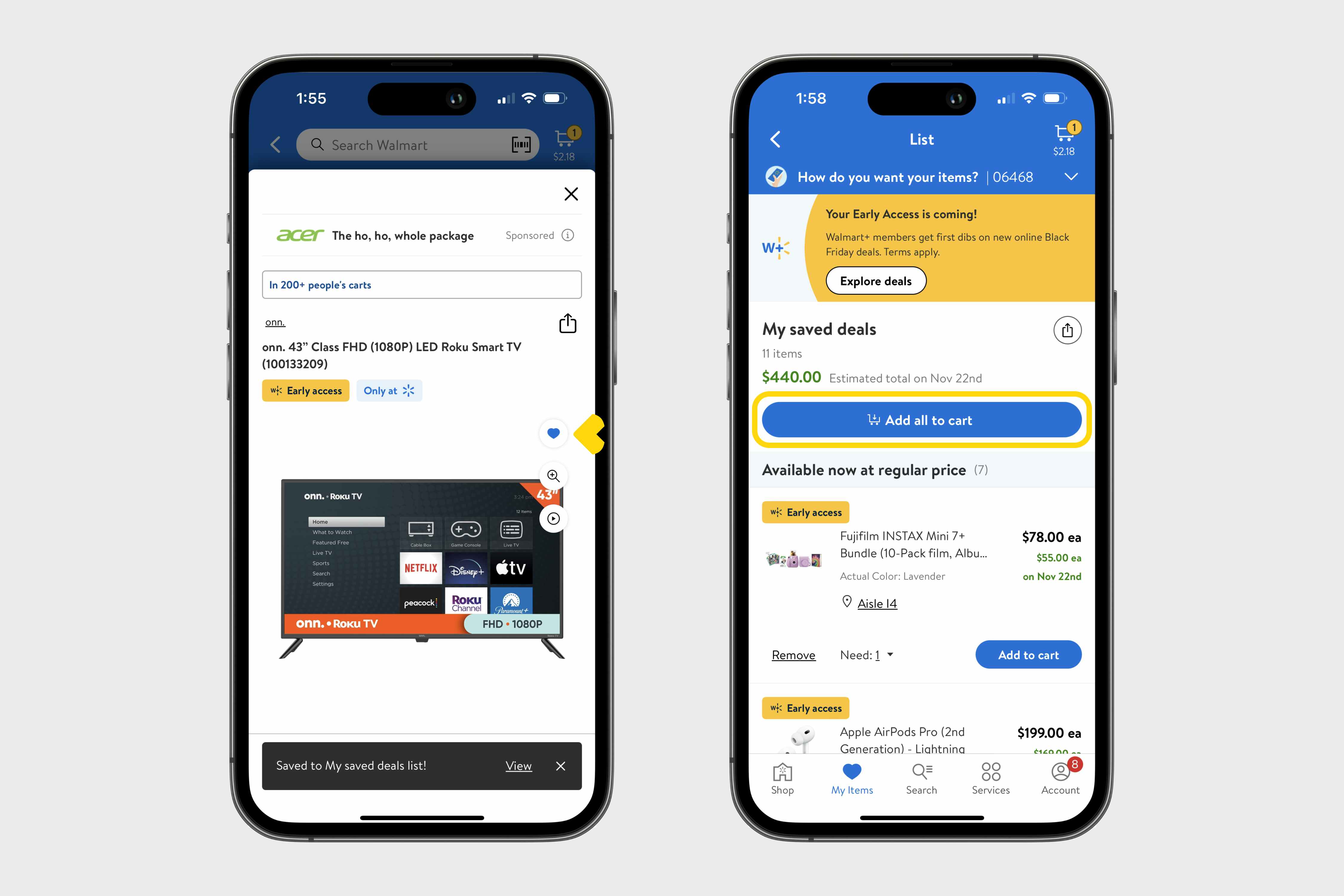 a graphic showing walmarts early access wishlist on the app