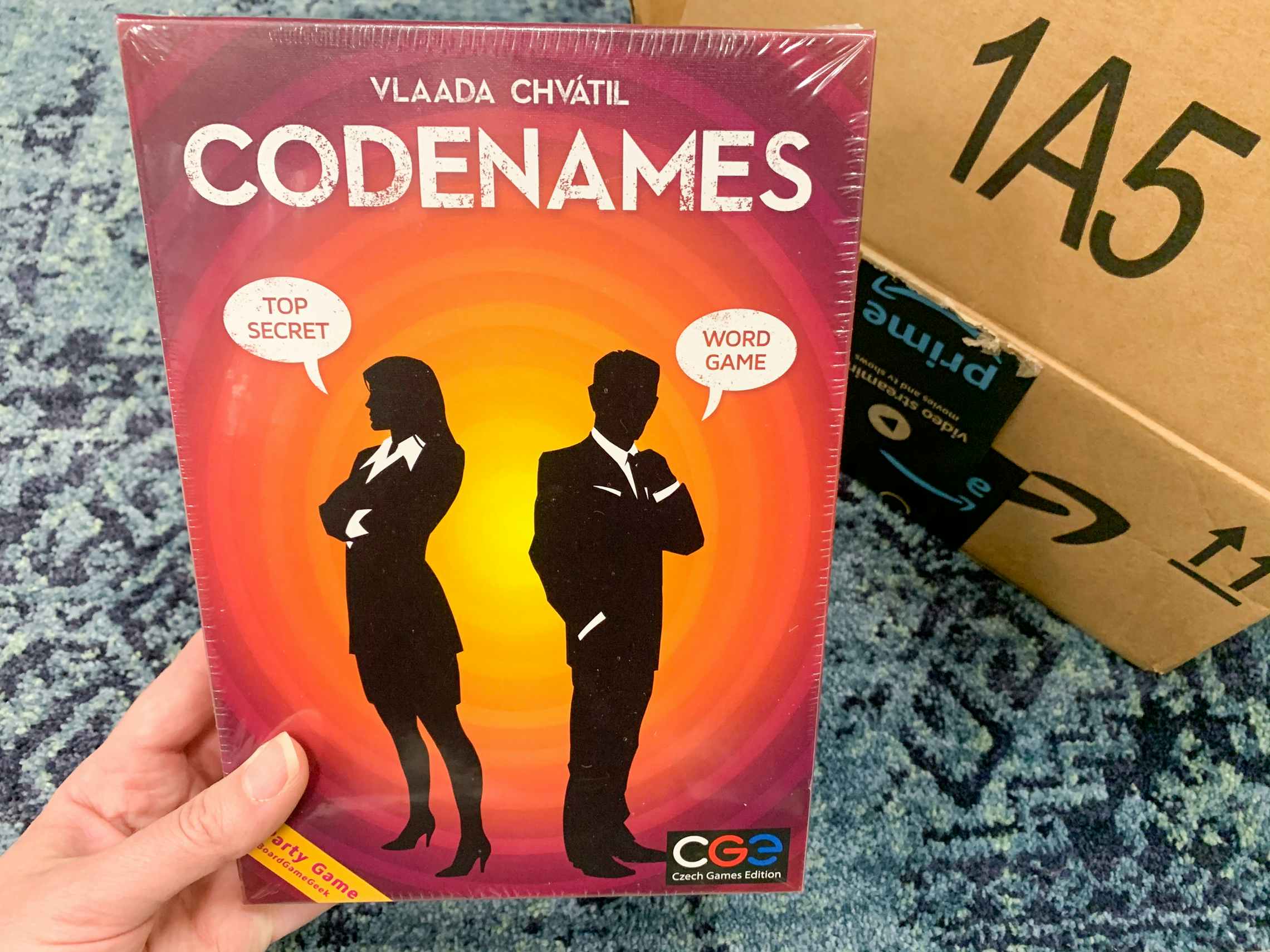 Codenames board game with Amazon Box
