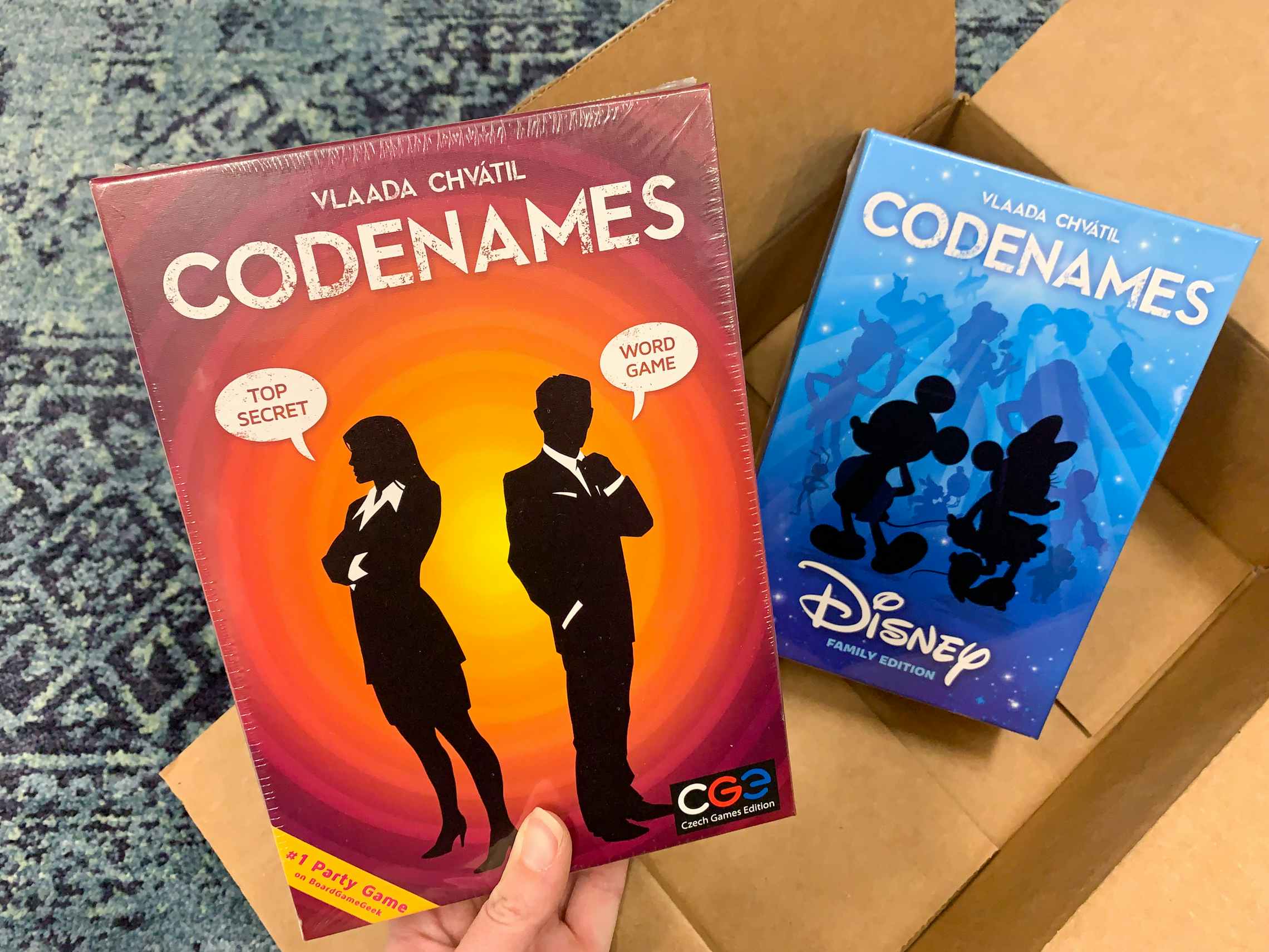 Codenames and Codenames Disney board games with Amazon Box