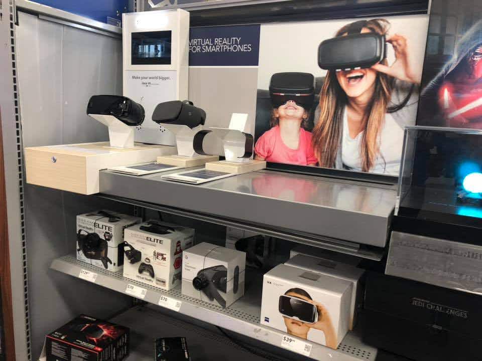VR headsets on display at a store.