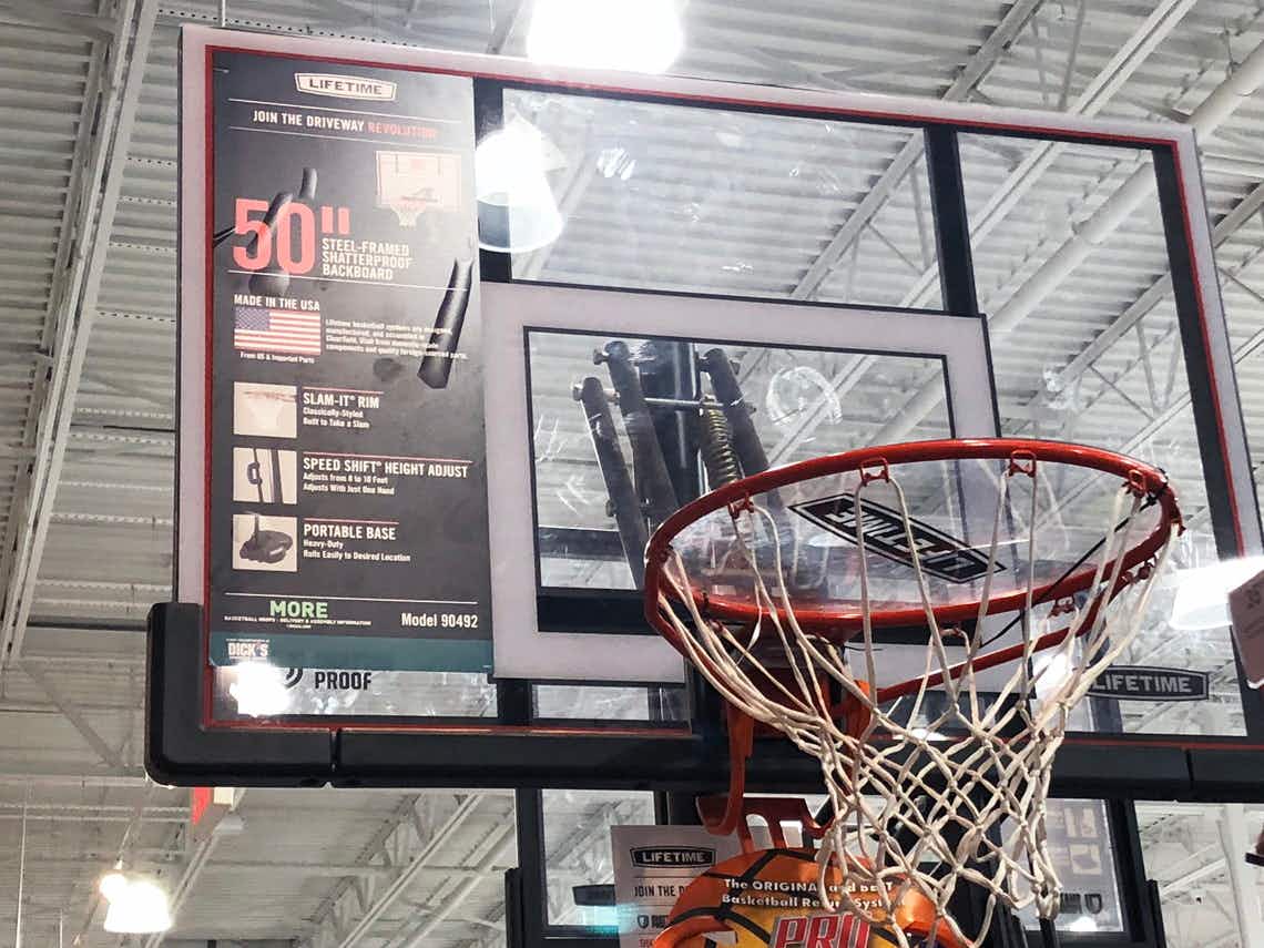 Basketball hoop inside Dicks Sporting Goods