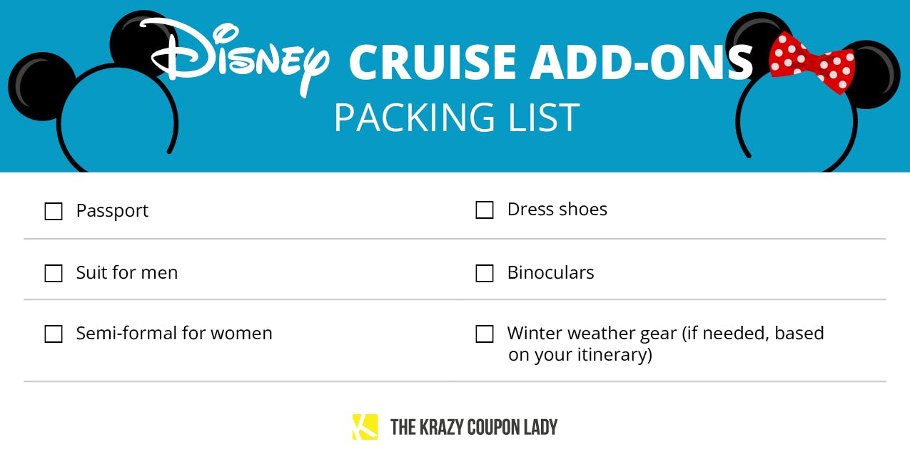 A graphic showing Disney Cruise items to pack