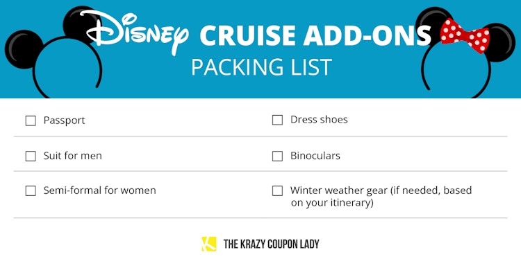 A graphic showing Disney Cruise items to pack