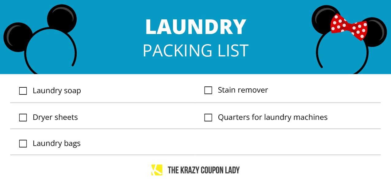 A graphic showing laundry items to pack on a Disney trip