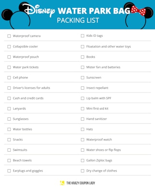 A graphic with list showing Disney water park items