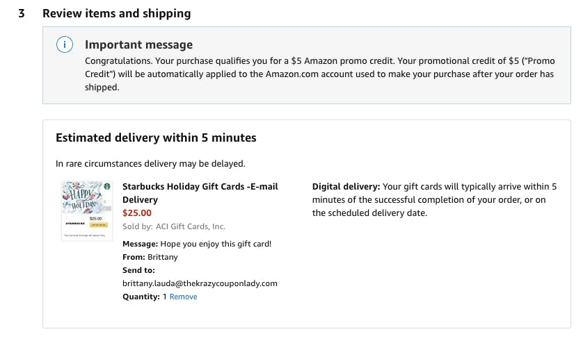 Free 5 Amazon Gift Card W 25 Starbucks Gift Card Purchase The Krazy Coupon Lady