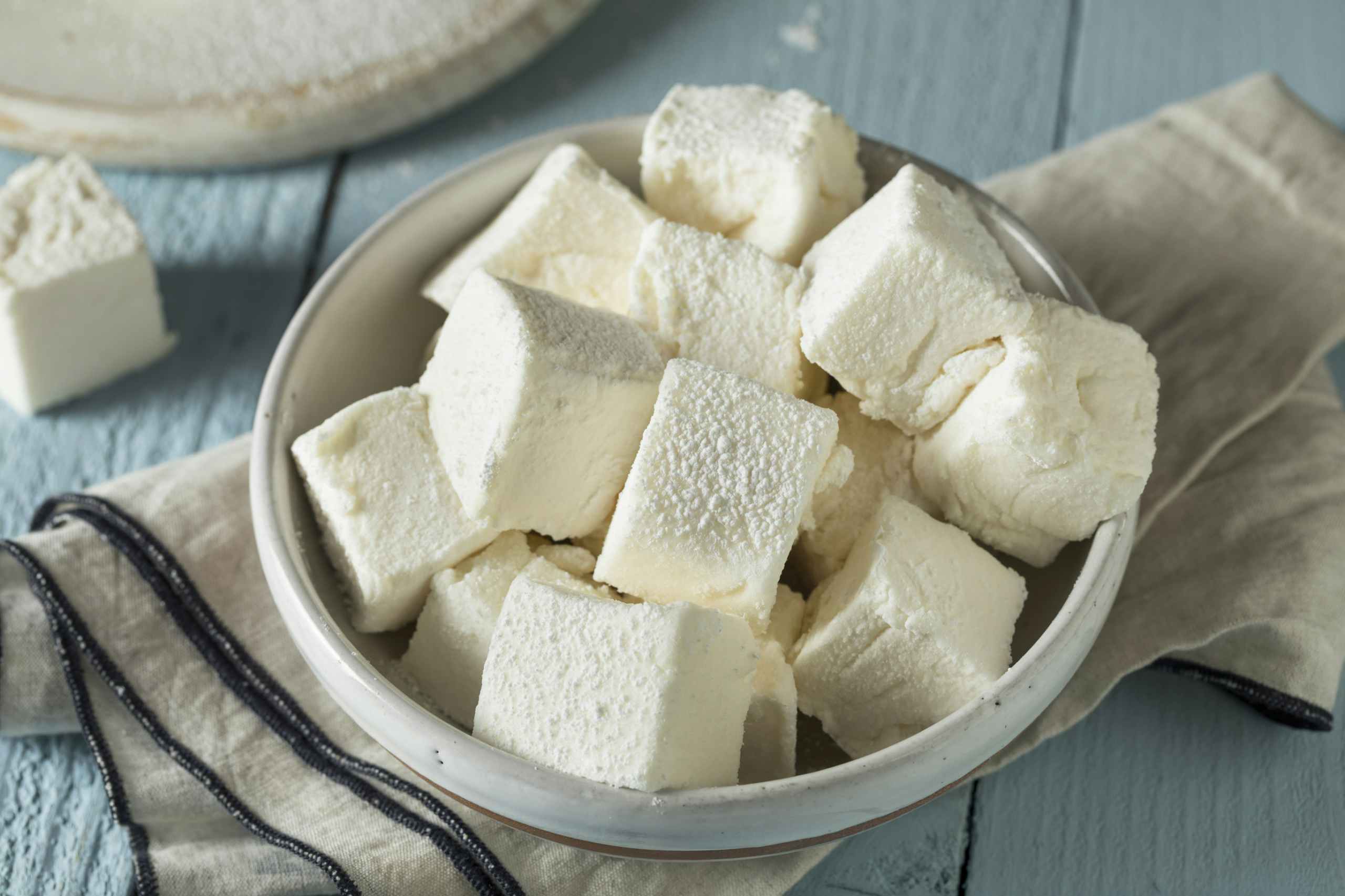 Some homemade marshmallows in a bowl