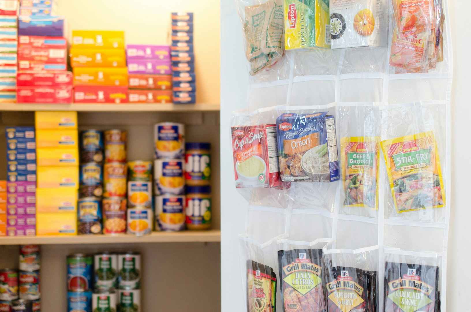 organized and neat pantry with stockpiled food items