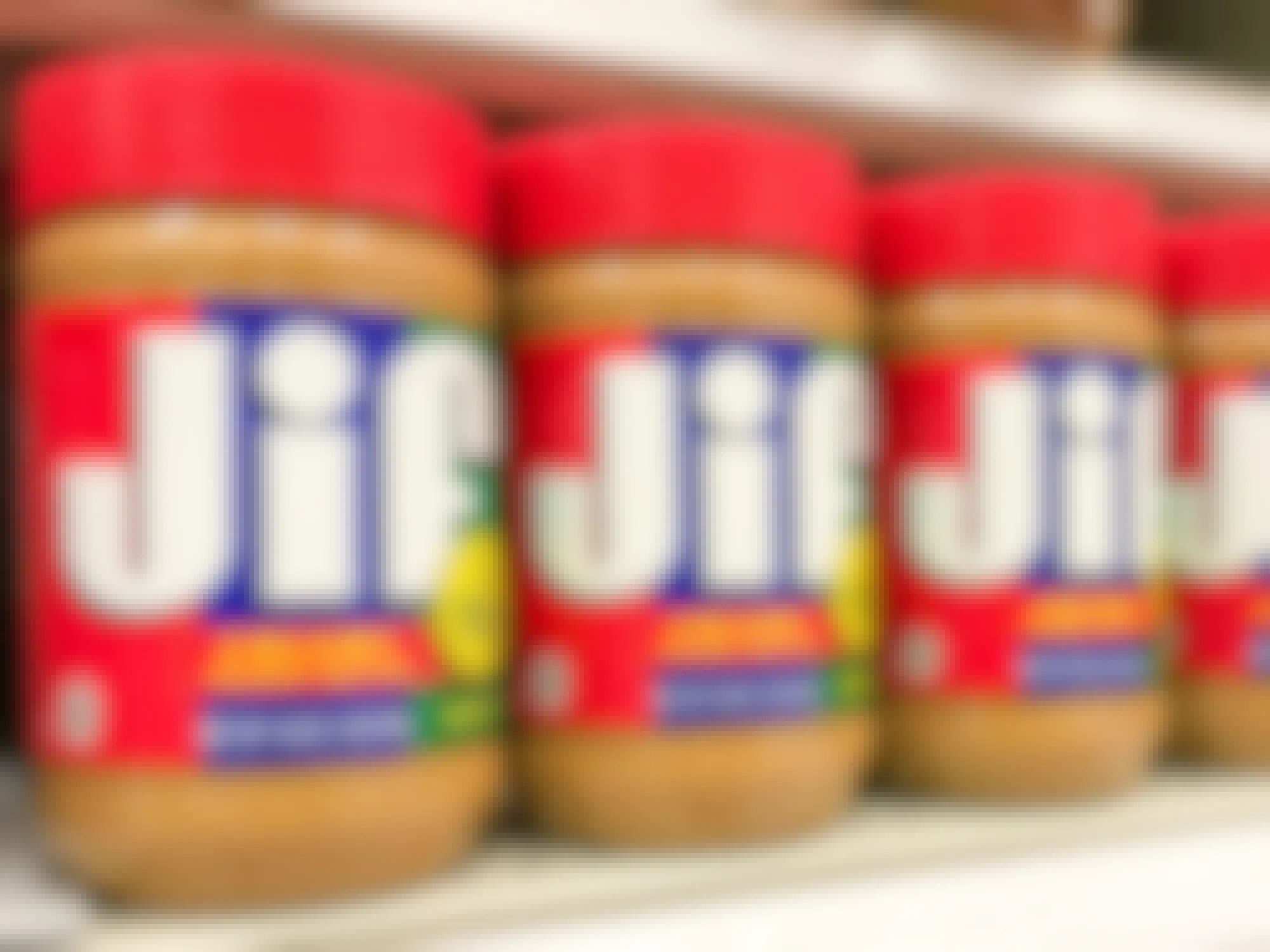 Peanut butter stocked on a store shelf