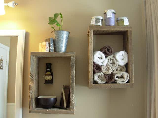 DIY Farmhouse: Spend $40.00 to buy some shadow box shelves — or just use reclaimed barn wood to DIY for free.