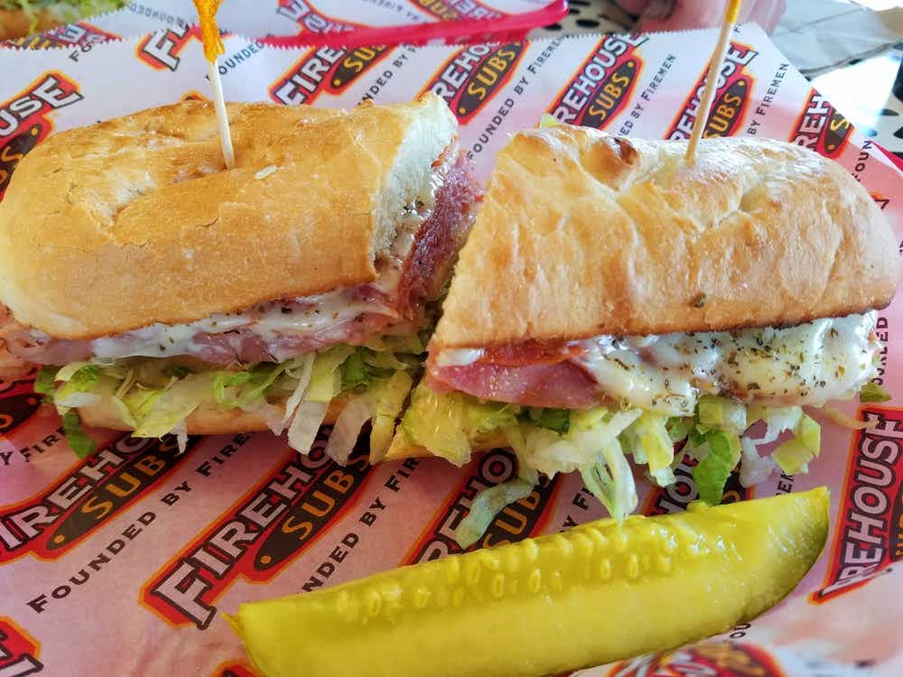 A Firehouse sub with a pickle.
