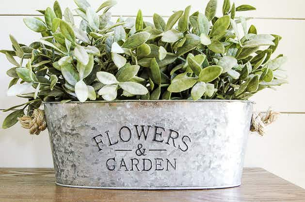 DIY Farmhouse: Age a cheap aluminum planter for a sweet centerpiece.