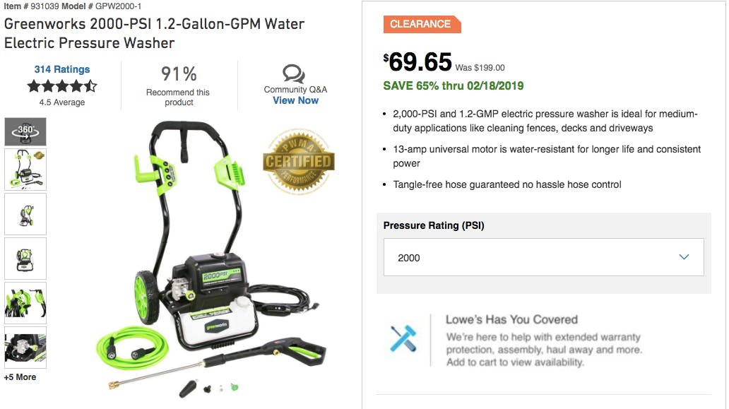 Greenworks Electric Pressure Washer 35 At Lowe S Reg 99 The Krazy Coupon Lady