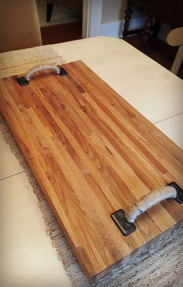 DIY Farmhouse: Upcycle a cutting board into a trendy farmhouse serving tray and save over $110.00.