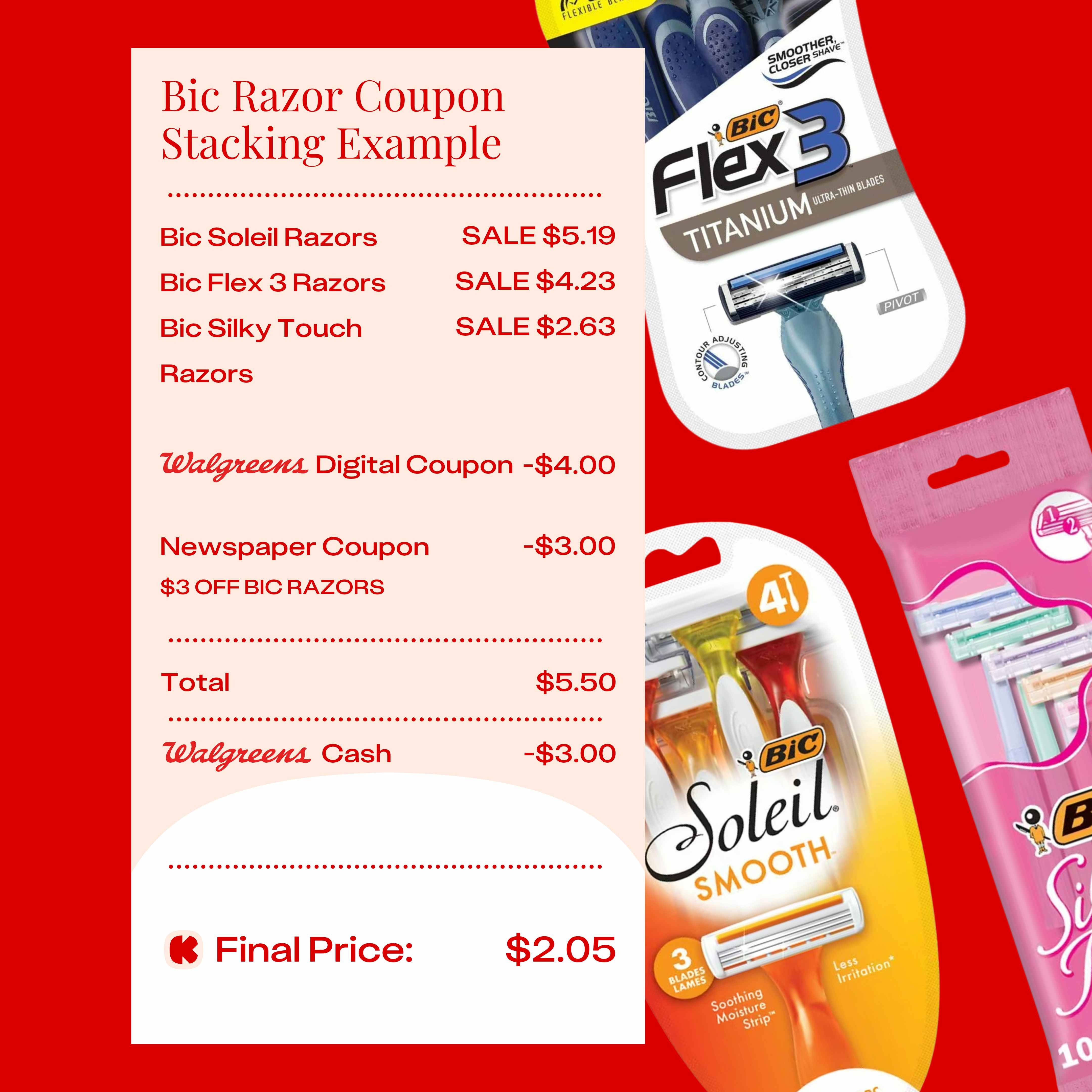 a coupon stacking example bic razors at walgreens