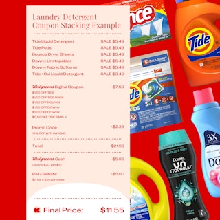 a coupon stacking example for laundry detergent at walgreens