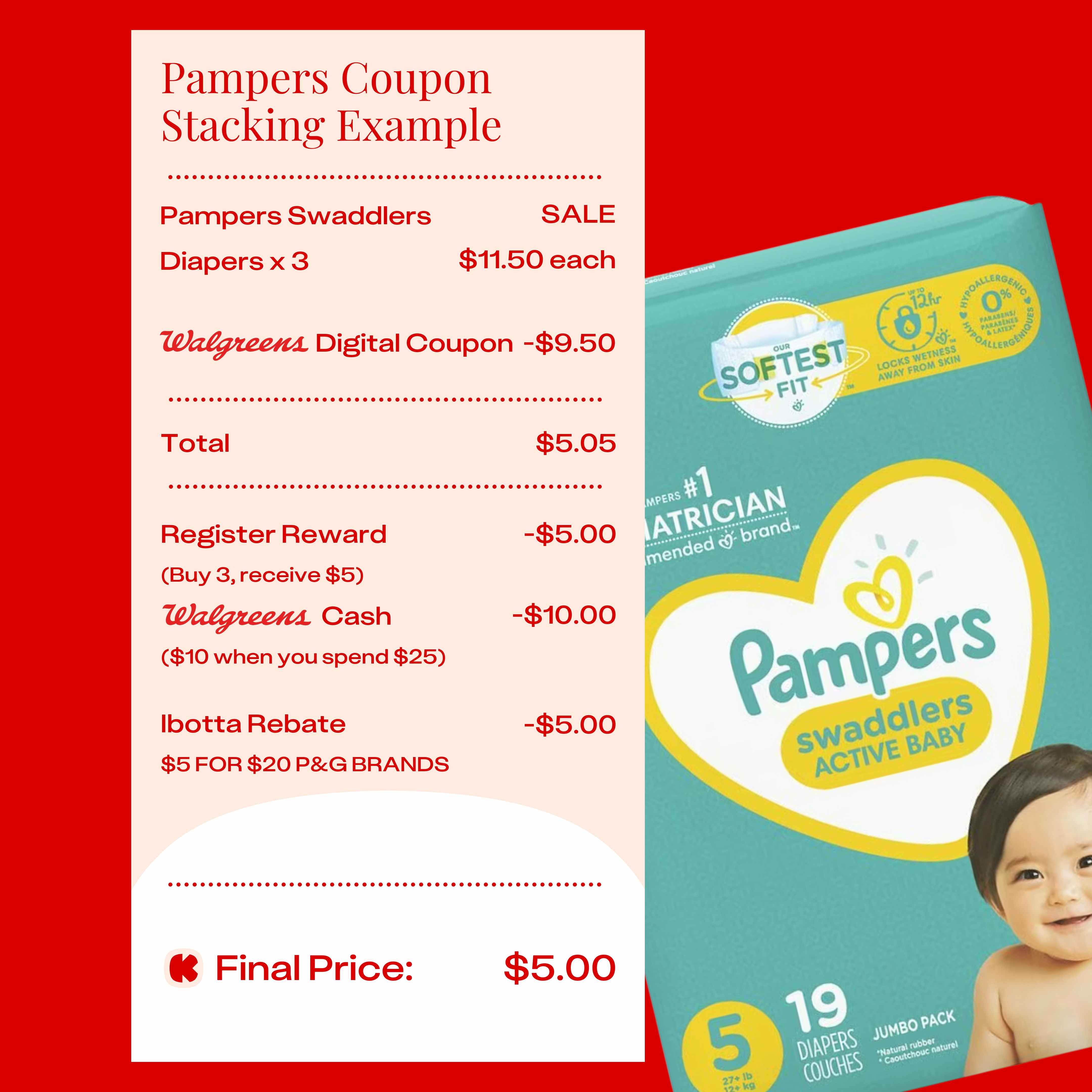 a coupon stacking example for pampers at walgreens