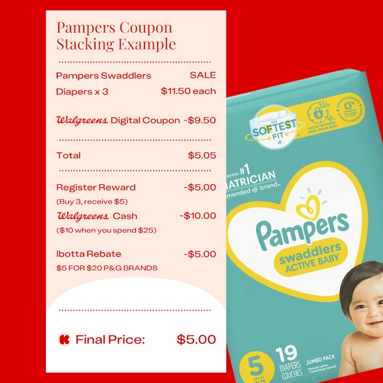 a coupon stacking example for pampers at walgreens
