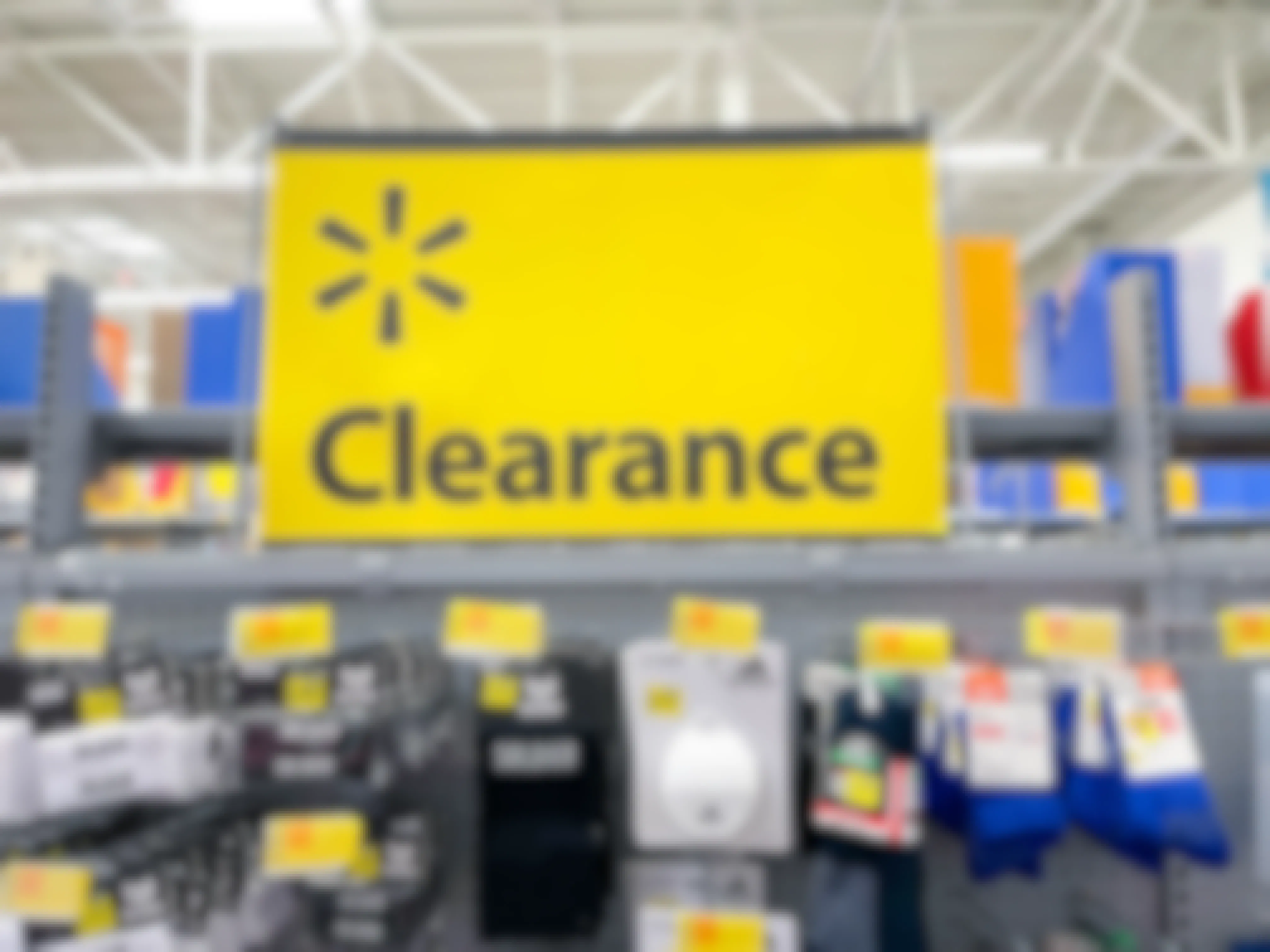 display of athletic items at Walmart yellow Clearance sign