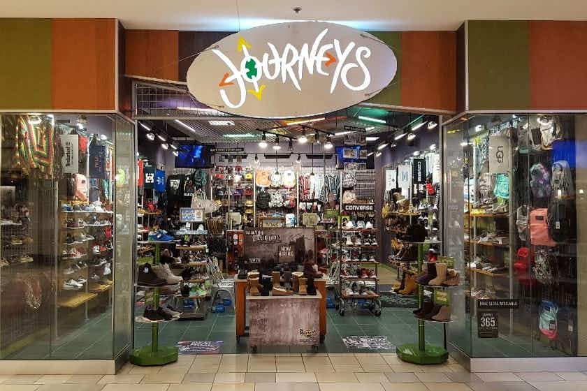 A shot of the inside of a mall-based Journeys retail store