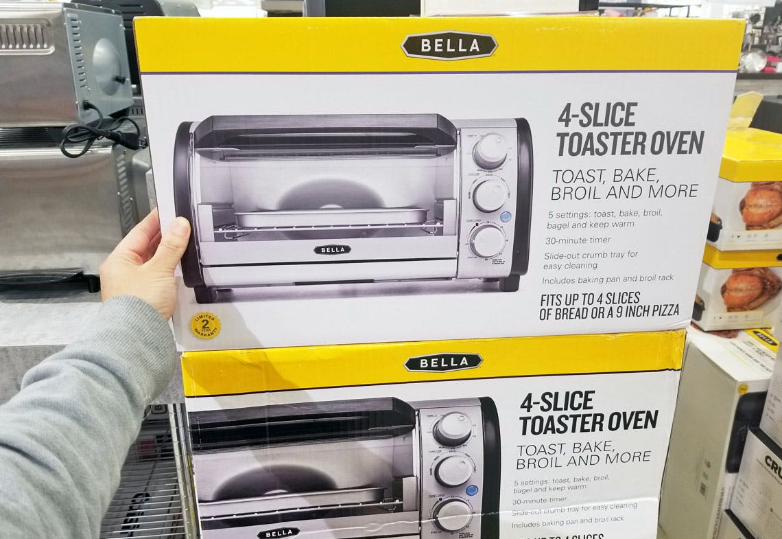 Someone looking at a Bella toaster oven at Macy's