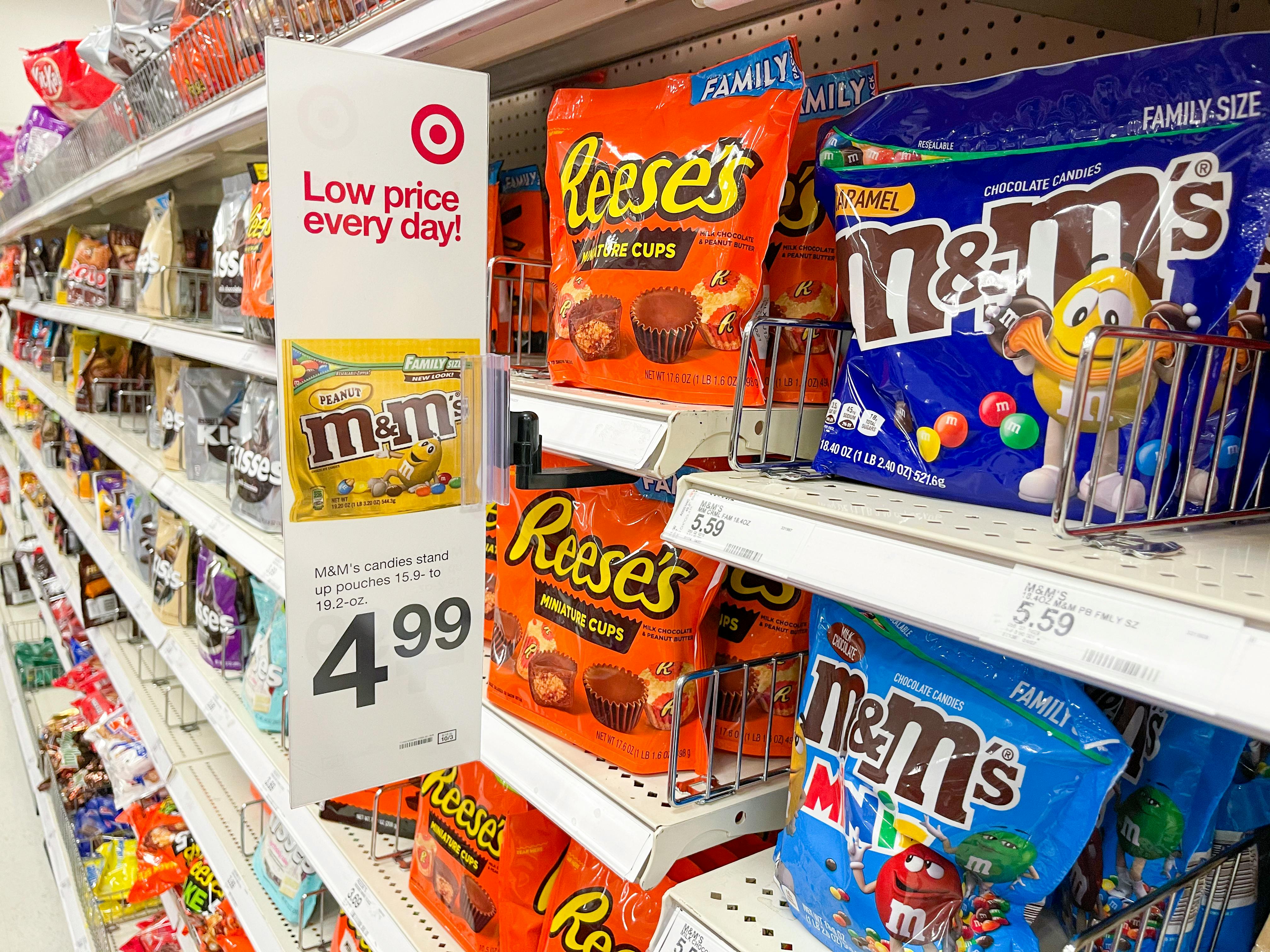 A view down the shelf of the candy aisle at Target.