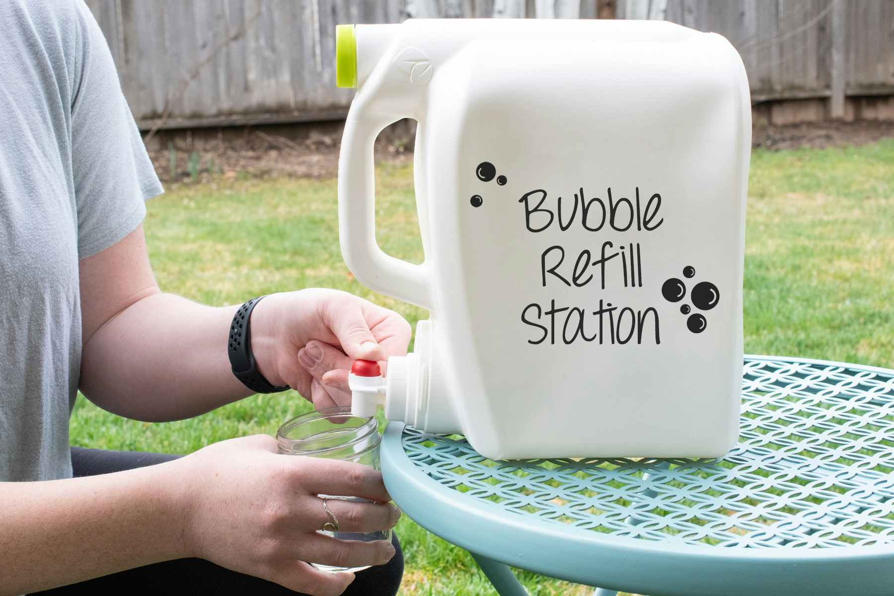 Reuse a laundry detergent bottle for a bubble refill station