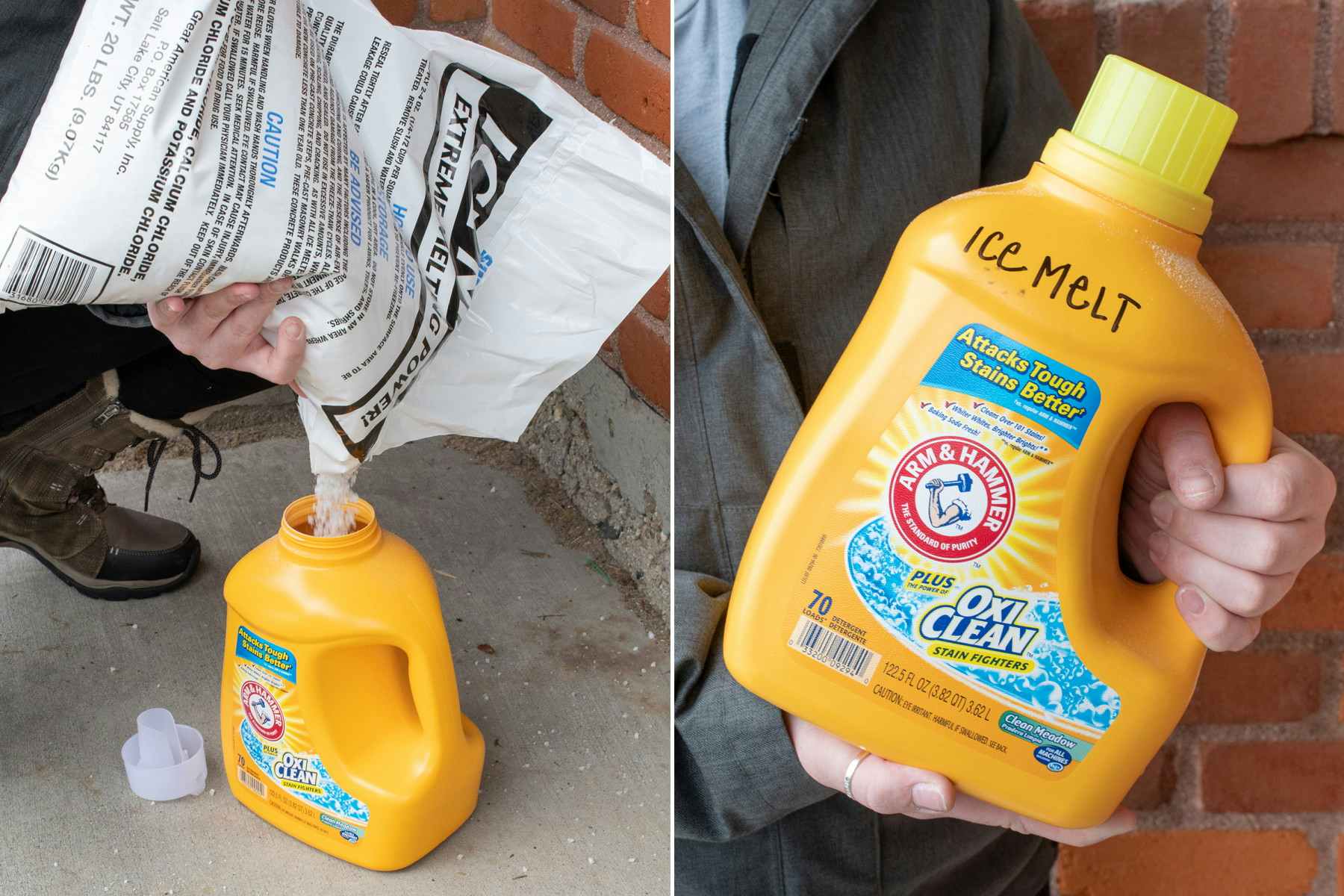 Reuse a laundry detergent bottle winter ice melt shaker.