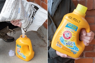 Reuse a laundry detergent bottle winter ice melt shaker.