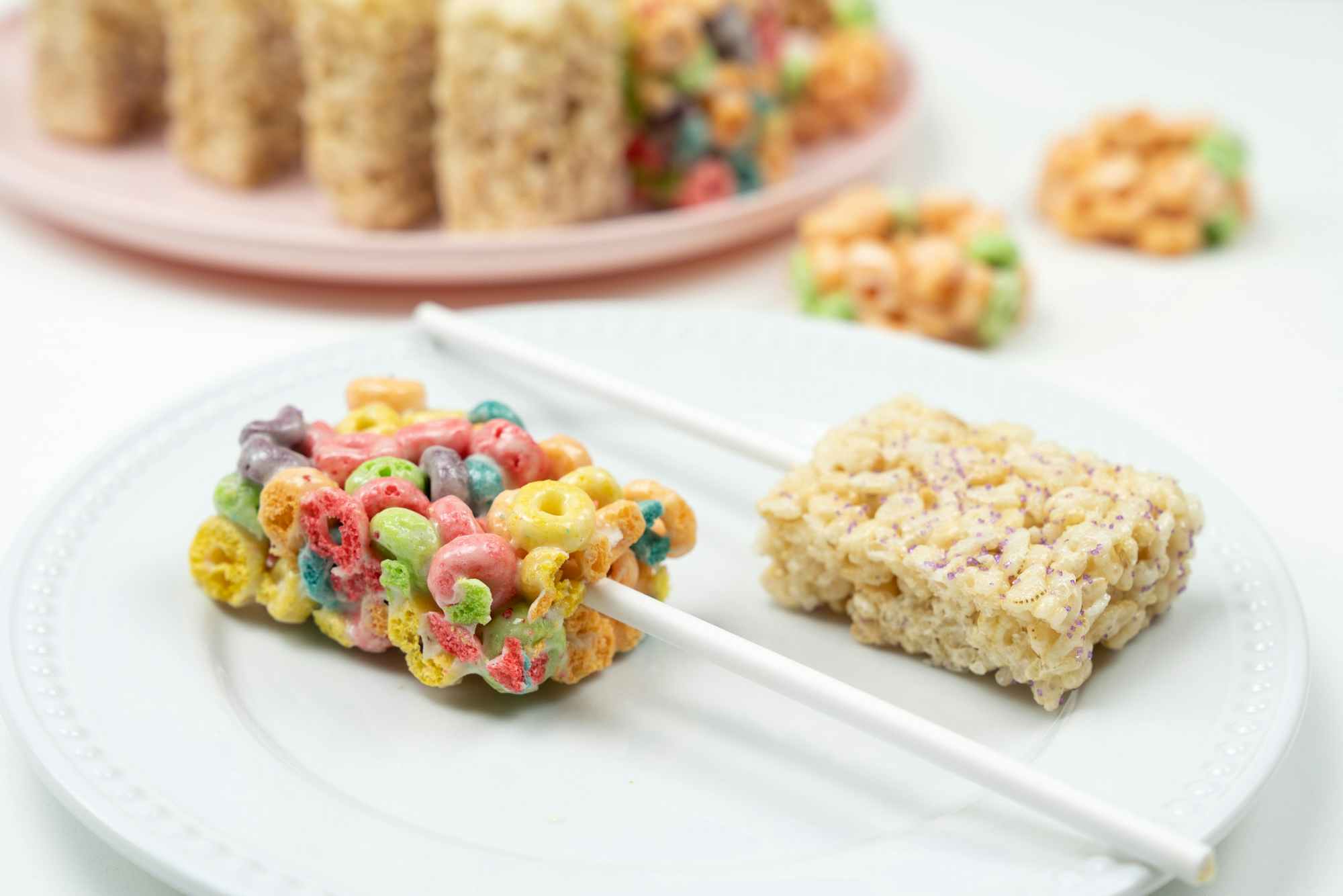 Some cereal marshmallow treats on a plate