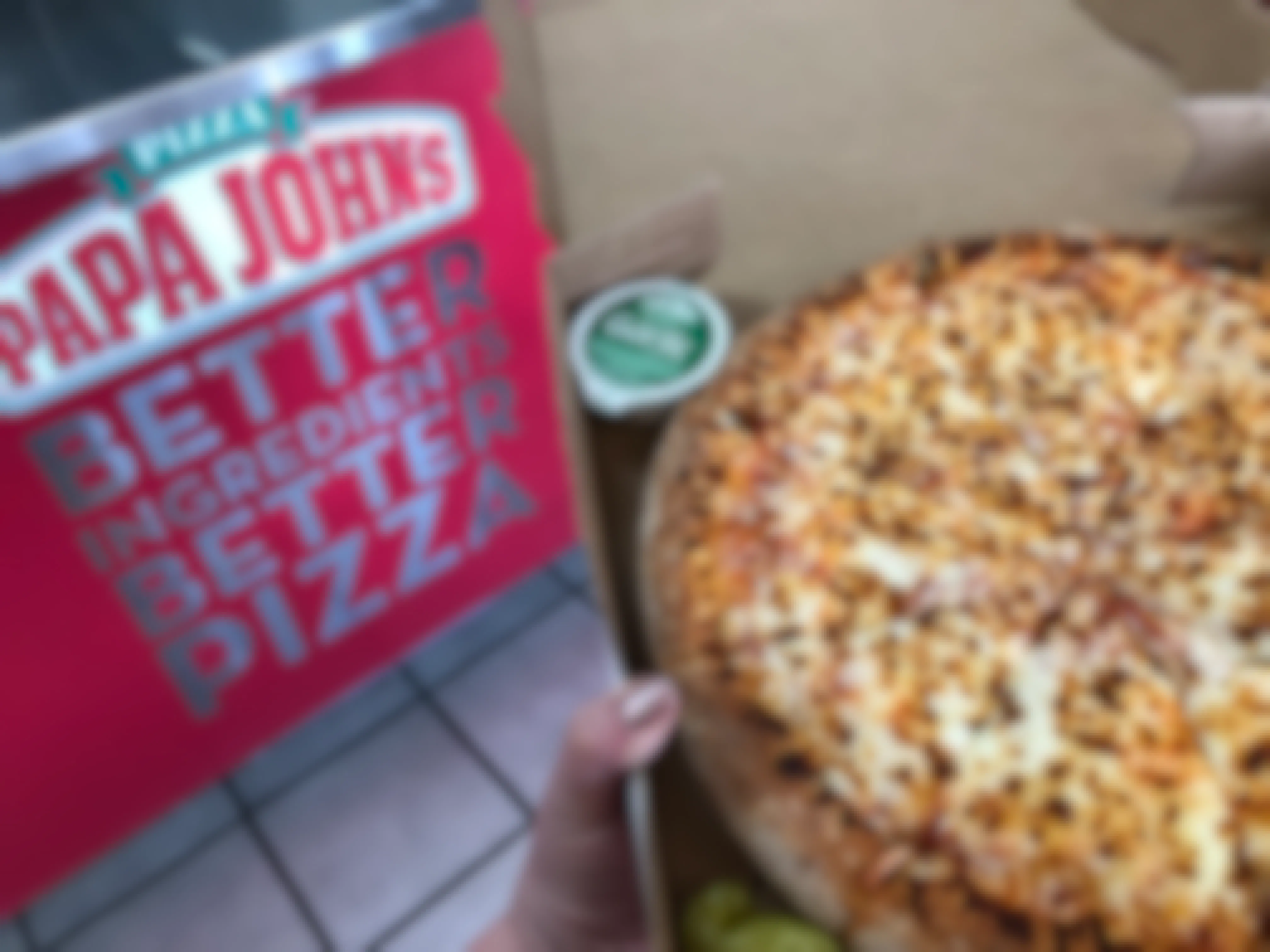 A Papa John's pizza in store.
