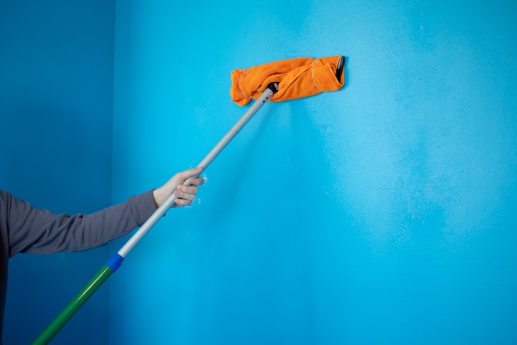 microfiber cloth on mop cleaning wall