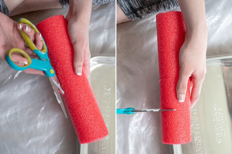 someone cutting pool noodle