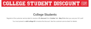Sign up for College Rewards at Harris Teeter and get 5% off your purchases from October through May.