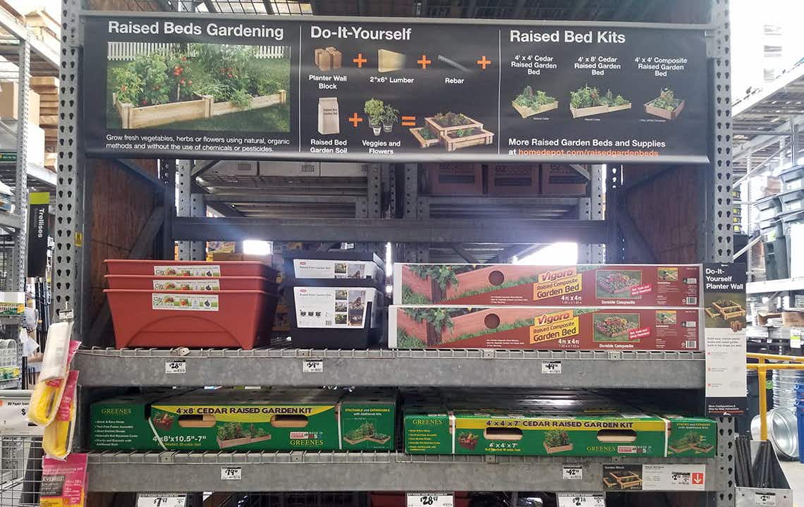 Raised garden bed display at Home Depot
