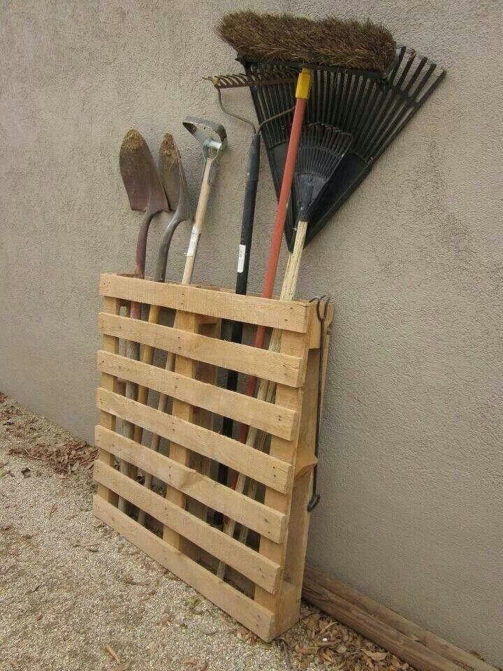 lawn tools in a pallet