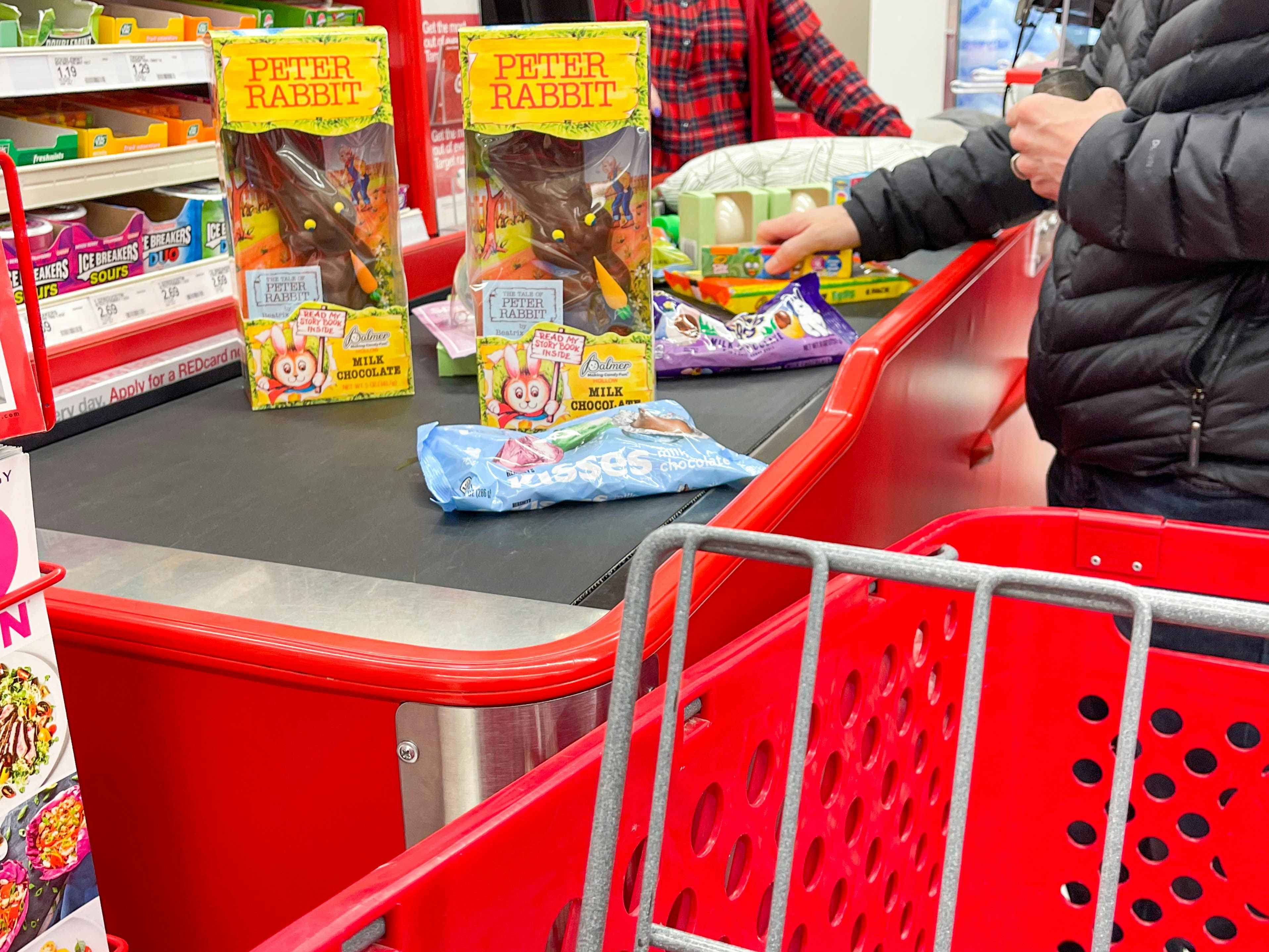 easter items on the conveyer belt in target checkout